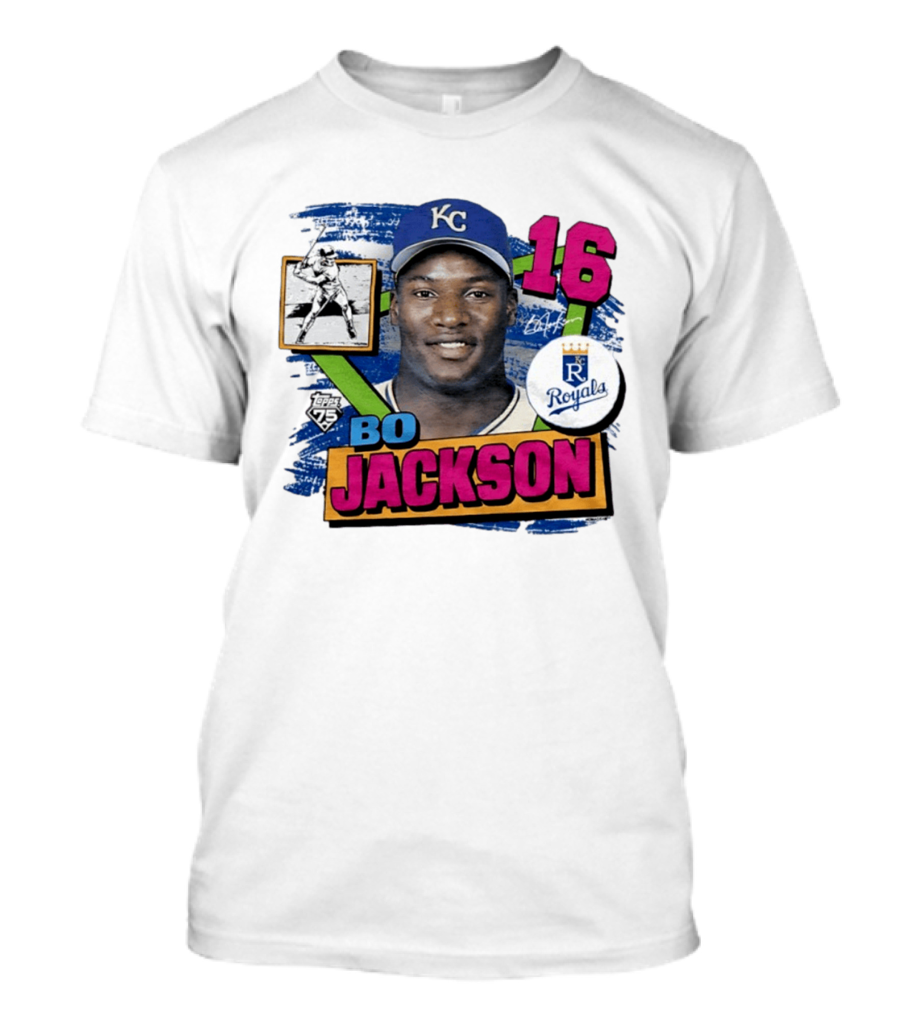 Bo Jackson 16 Kansas City Royals Topps 75 Vintage Baseball Memorabilia T-Shirt
