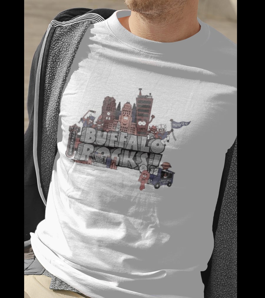 Buffalo Rocks City Landmarks Cartoon Historic Skyline T-Shirt