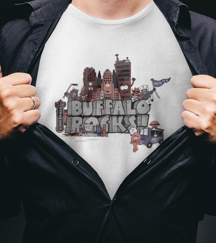 Buffalo Rocks City Landmarks Cartoon Historic Skyline T-Shirt