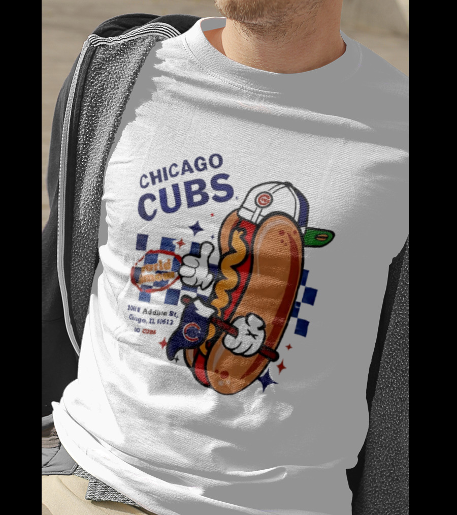 Chicago Cubs World Famous 1060 Addison St Hot Dog Wrigley Field Baseball Fan T-Shirt