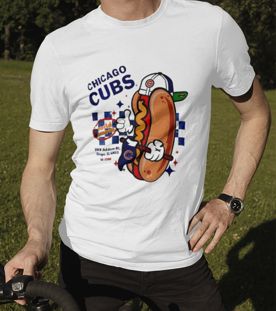 Chicago Cubs World Famous 1060 Addison St Hot Dog Wrigley Field Baseball Fan T-Shirt