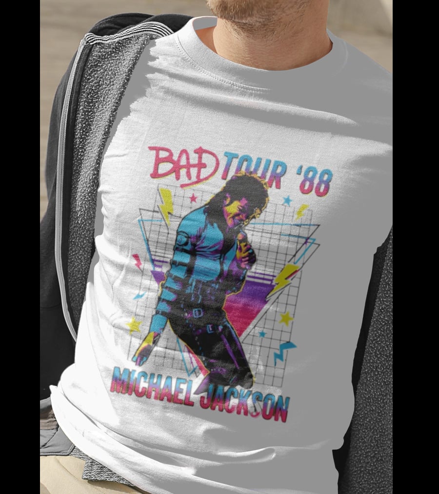 BAD Tour '88 Michael Jackson 90s Styles Retro Lightning Stars T-Shirt