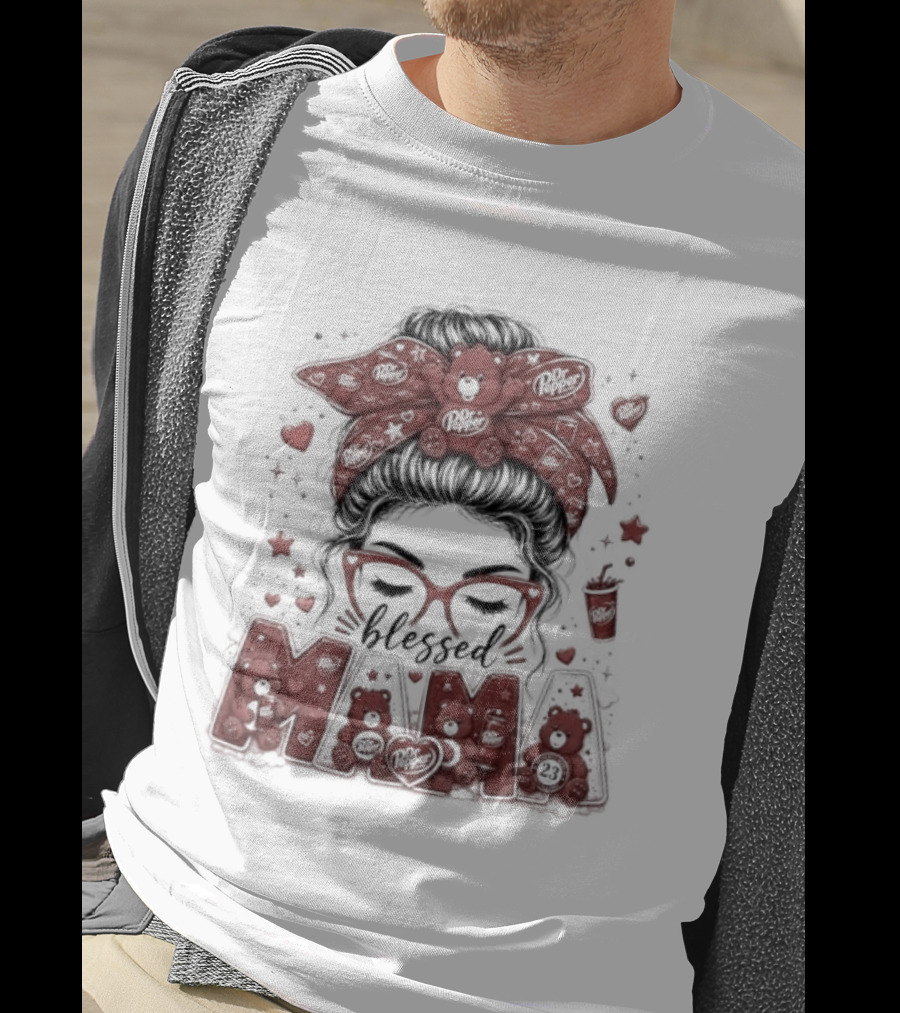 Messy Bun Dr Pepper Blessed Mama Glasses And Bandana T-Shirt