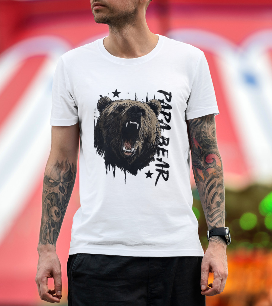 Papa Bear Distressed Flag Bold Grizzly Roar Father's Day T-Shirt