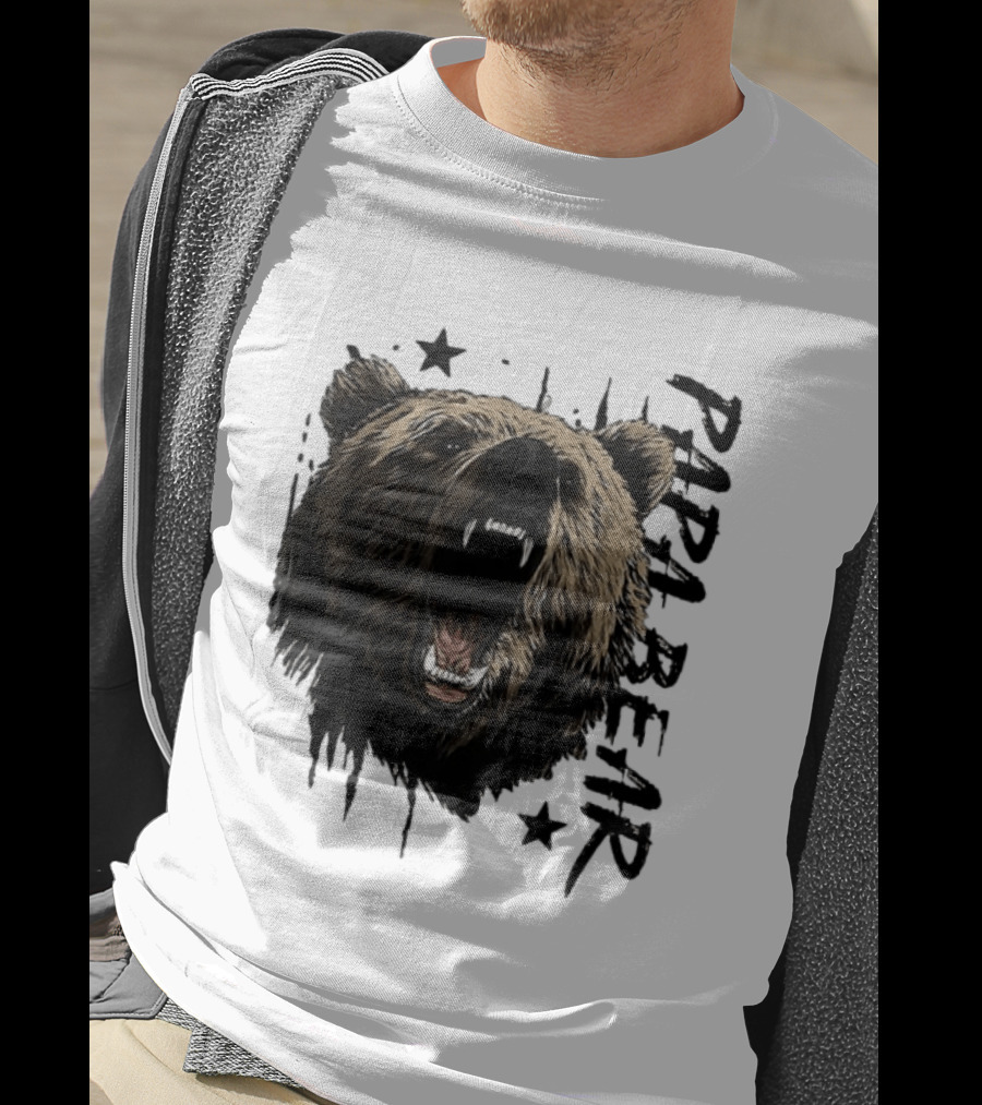 Papa Bear Distressed Flag Bold Grizzly Roar Father's Day T-Shirt