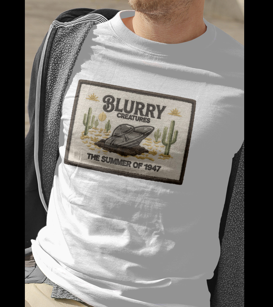 Blurry Creatures UFO Summer 1947 Desert Landscape Cactus Scene T-Shirt