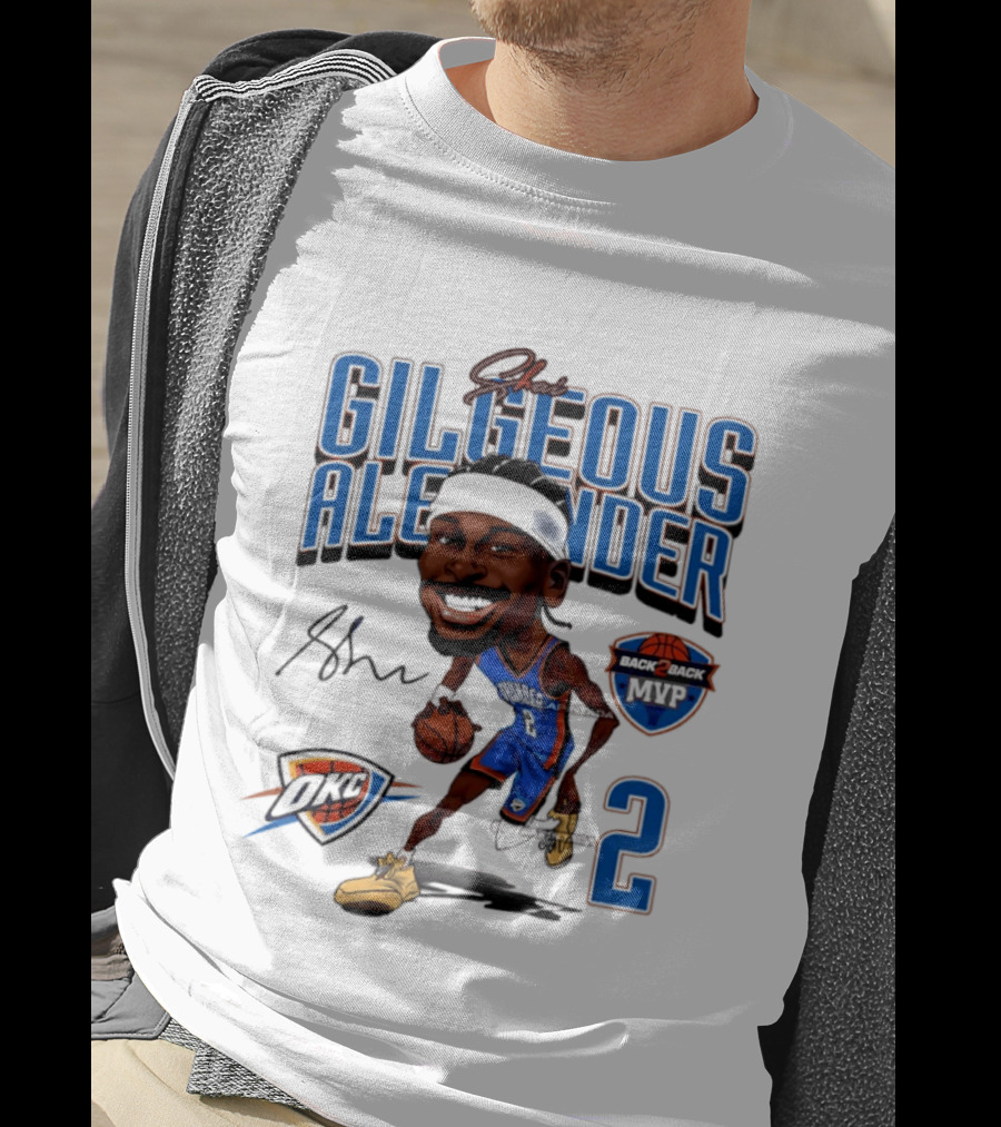 Shai Gilgeous Alexander OKC Thunder Back 2 Back MVP Number 2 Caricature T-Shirt
