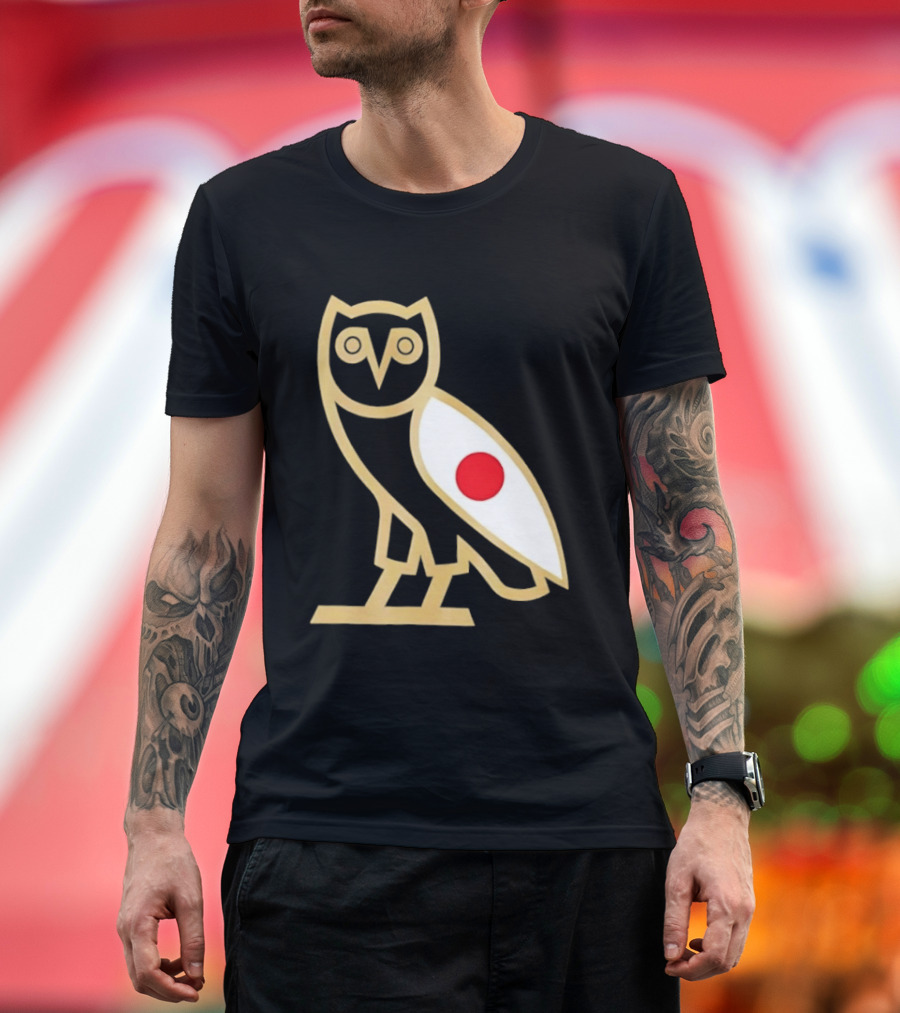 OVO Owl Japan Flag Icon Gold Outline And Red Circle Motif T-Shirt
