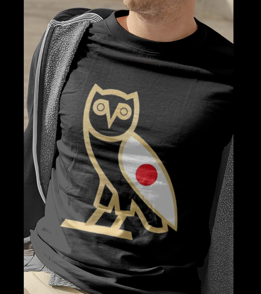 OVO Owl Japan Flag Icon Gold Outline And Red Circle Motif T-Shirt