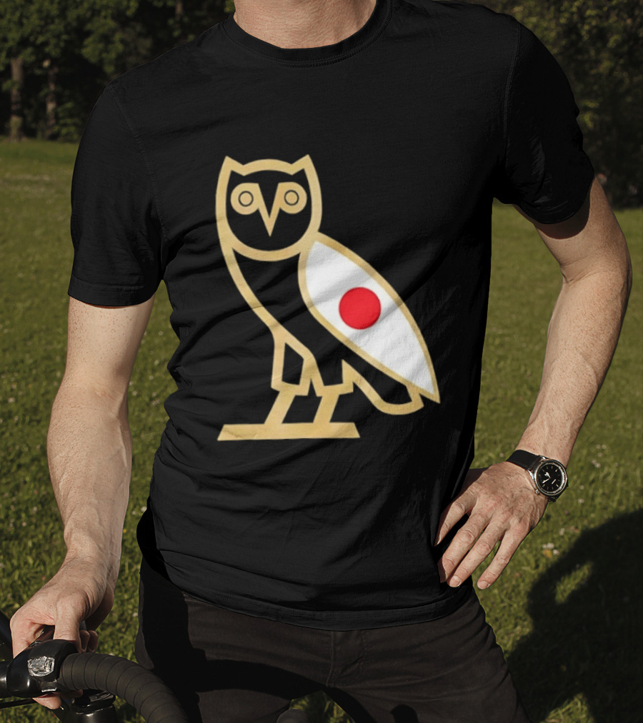 OVO Owl Japan Flag Icon Gold Outline And Red Circle Motif T-Shirt