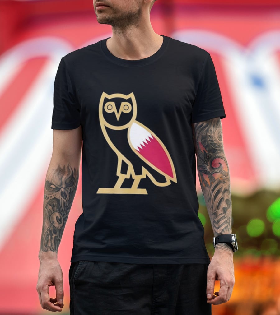 OVO Owl Gold Outline Qatar Flag Wing T-Shirt