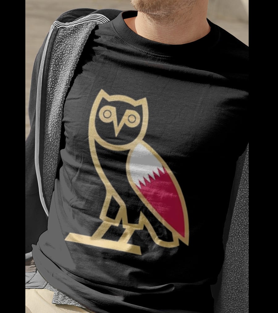 OVO Owl Gold Outline Qatar Flag Wing T-Shirt