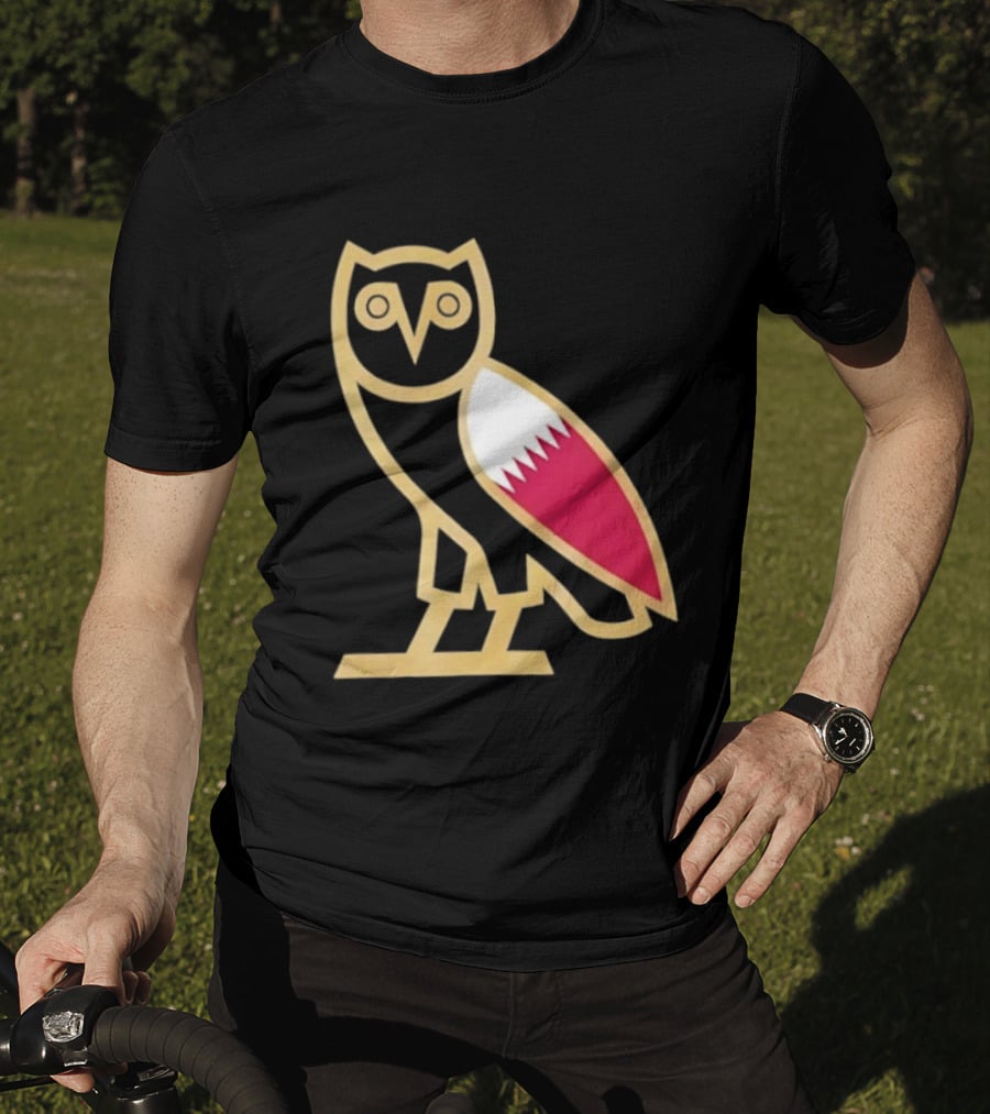 OVO Owl Gold Outline Qatar Flag Wing T-Shirt