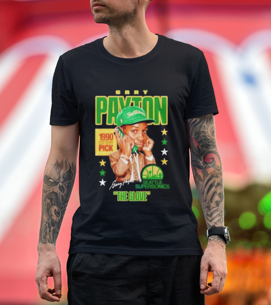 Gary Payton SuperSonics 1990 Lottery Pick The Glove Caricature T-Shirt
