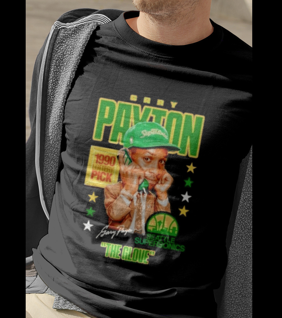 Gary Payton SuperSonics 1990 Lottery Pick The Glove Caricature T-Shirt