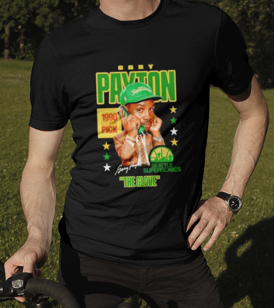 Gary Payton SuperSonics 1990 Lottery Pick The Glove Caricature T-Shirt