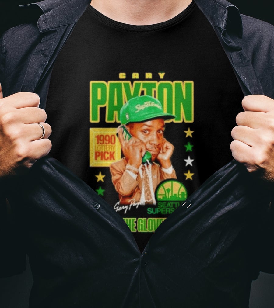 Gary Payton SuperSonics 1990 Lottery Pick The Glove Caricature T-Shirt