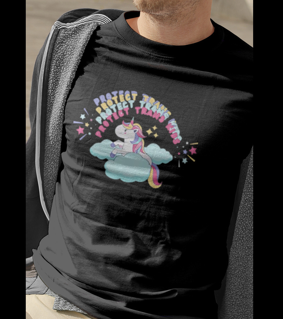 Protect Trans Kids Unicorn Rainbow Stars Cloud T-Shirt