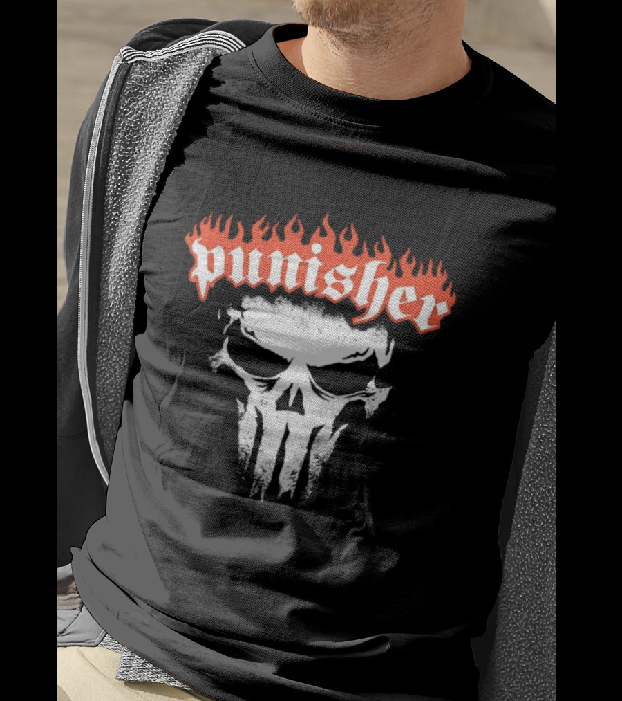 Punisher Skull Flame Graphic With Fiery T-Shirt