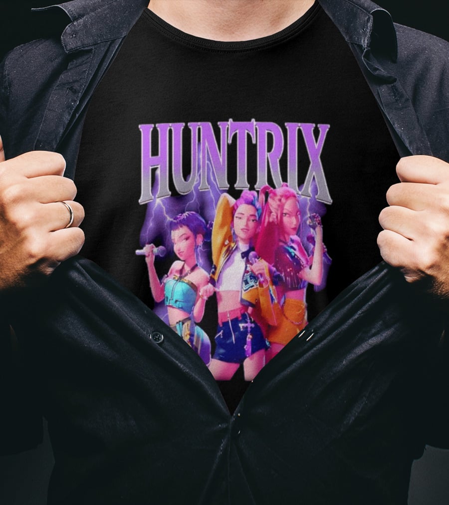 Huntrix Kpop Band Cartoon Characters With Microphones T-Shirt