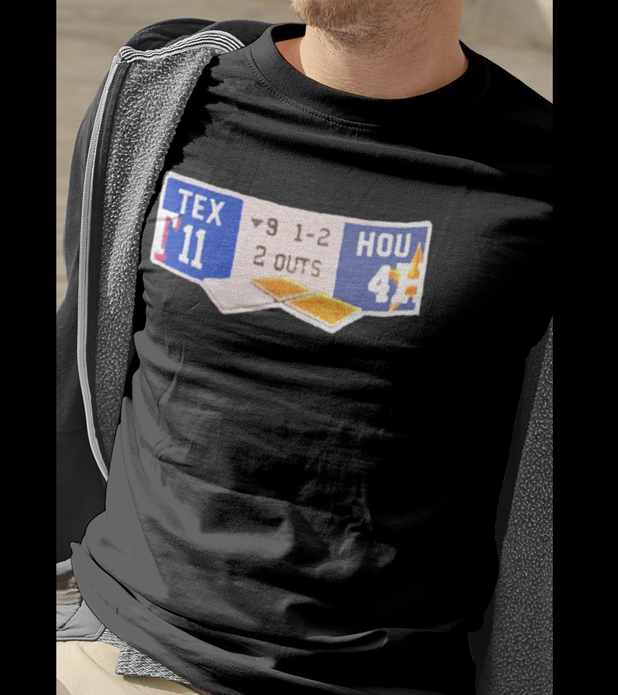Texas Rangers 11 Houston Astros 4 Scoreboard 9th Inning 2 Outs T-Shirt