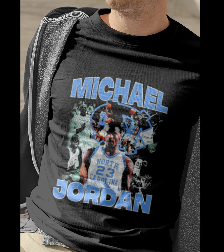 Michael Jordan 23 North Carolina Tar Heels Basketball Iconic Blue And White T-Shirt