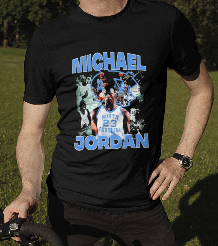Michael Jordan 23 North Carolina Tar Heels Basketball Iconic Blue And White T-Shirt