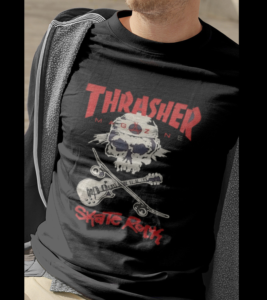 Thrasher Magazine Skate Rock Skull Guitar Crossbones T-Shirt