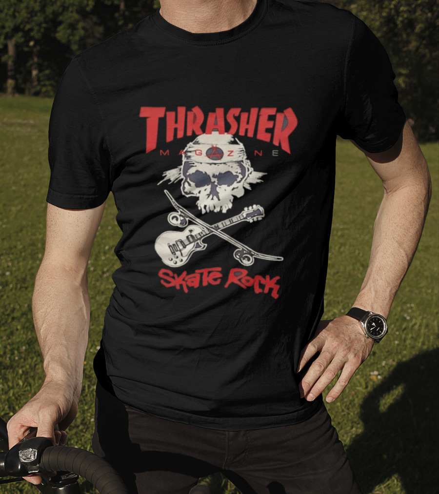 Thrasher Magazine Skate Rock Skull Guitar Crossbones T-Shirt