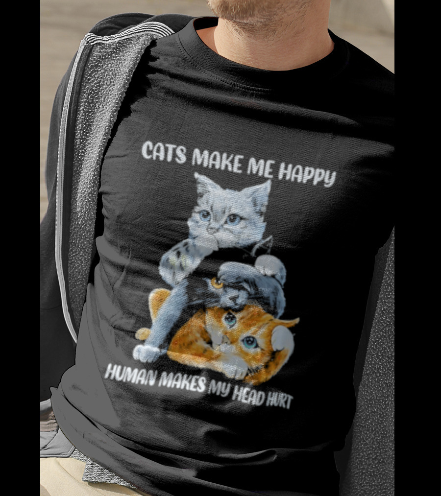 Cats Make Me Happy Human Makes My Head Hurt Cute Cat Duo T-Shirt