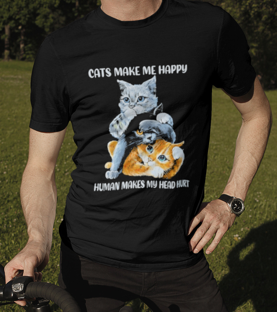 Cats Make Me Happy Human Makes My Head Hurt Cute Cat Duo T-Shirt