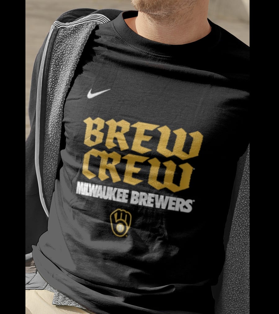Milwaukee Brewers Nike Brew Crew Handwriting Club Baseball Glove T-Shirt