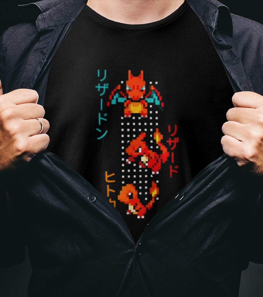 Pokémon Charizard Evolution Pixel Art With And T-Shirt
