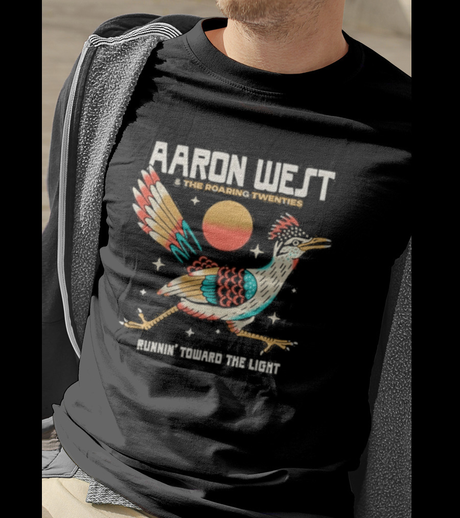 Aaron West & The Roaring Twenties Runnin' Toward The Light Colorful Bird And Orange Sun T-Shirt