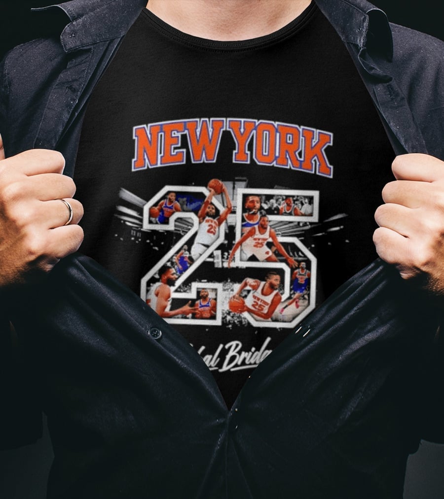 New York Knicks 25 Mikal Bridges Basketball Action Montage T-Shirt