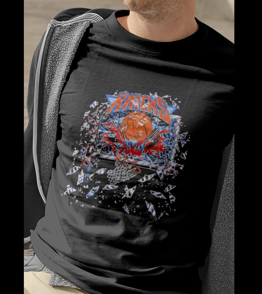 New York Knicks Basketball Backboard Shatter Explosive Glass Impact T-Shirt