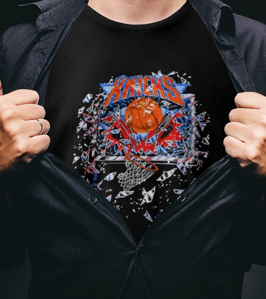 New York Knicks Basketball Backboard Shatter Explosive Glass Impact T-Shirt