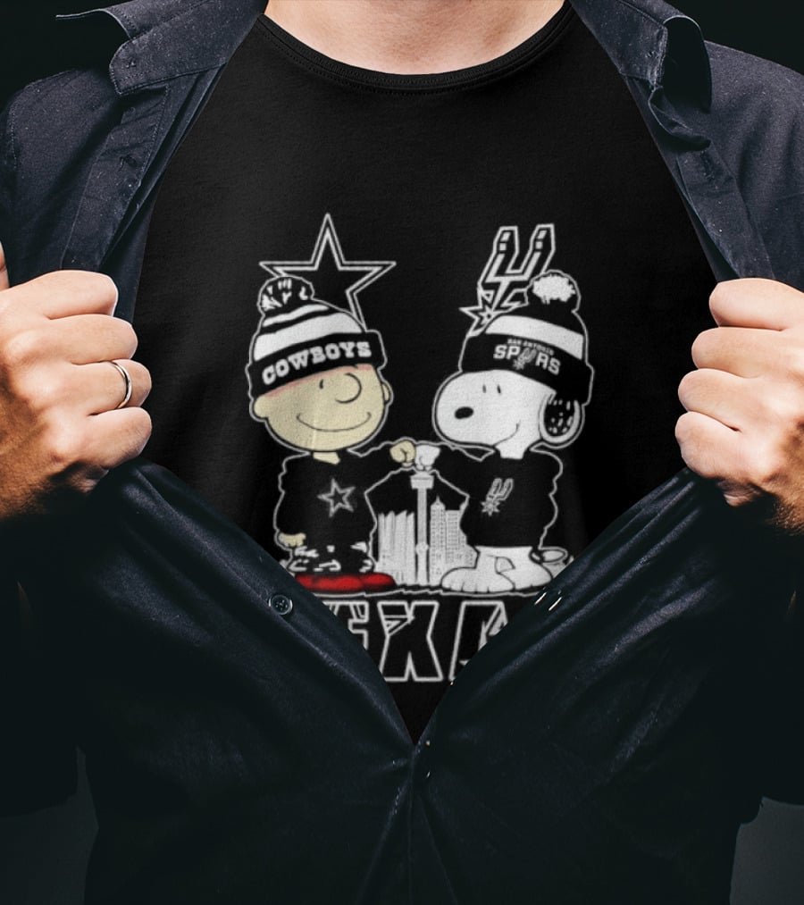 Snoopy And Charlie Brown Cowboys Spurs Texas Skyline T-Shirt