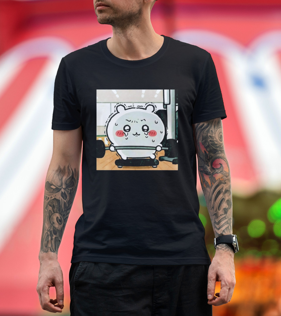 Chiikawa Usagi Exercising Gym Scene Cute Cartoon Character Training T-Shirt