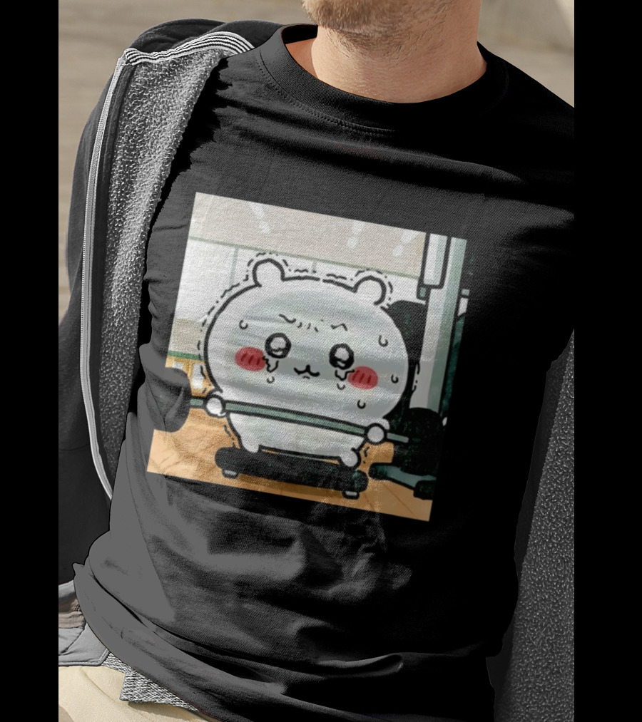 Chiikawa Usagi Exercising Gym Scene Cute Cartoon Character Training T-Shirt