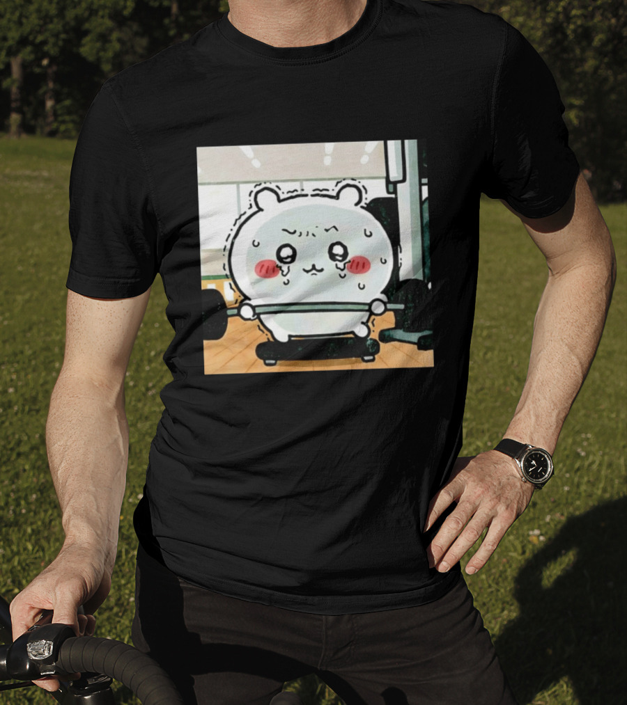 Chiikawa Usagi Exercising Gym Scene Cute Cartoon Character Training T-Shirt