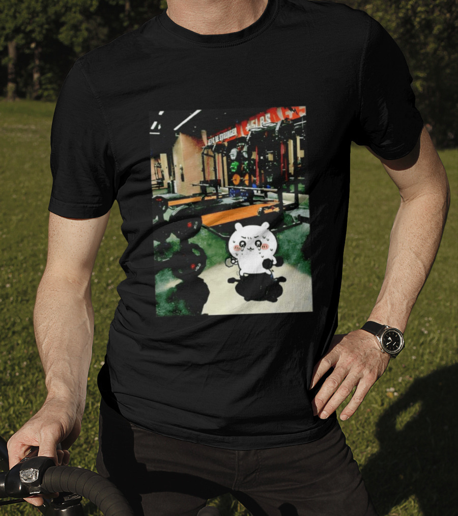Usagi Working Out At The Gym Let's Be Stronger Chiikawa Fitness Motivational Scene T-Shirt