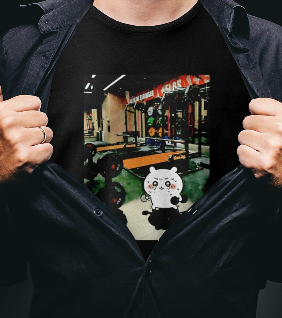 Usagi Working Out At The Gym Let's Be Stronger Chiikawa Fitness Motivational Scene T-Shirt