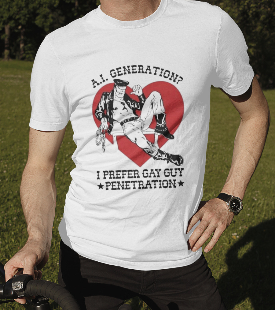 A.I. Generation I Prefer Gay Guy Penetration Heart Background Leather Outfit T-Shirt