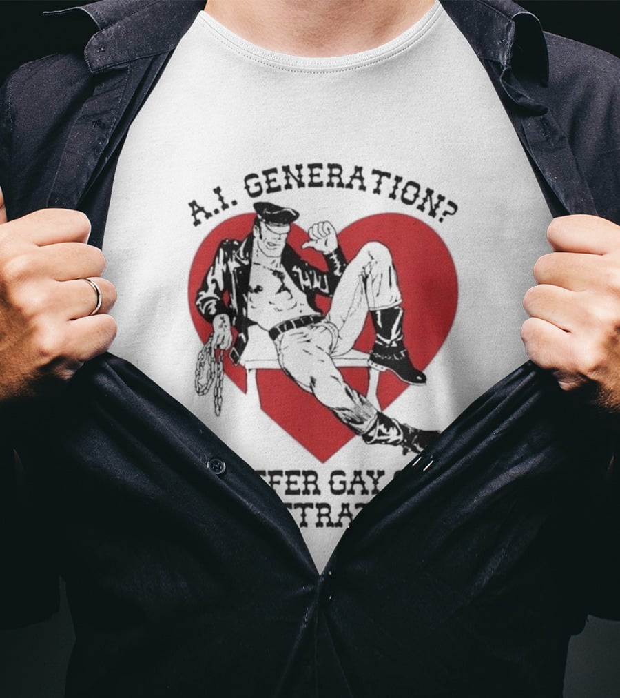 A.I. Generation I Prefer Gay Guy Penetration Heart Background Leather Outfit T-Shirt