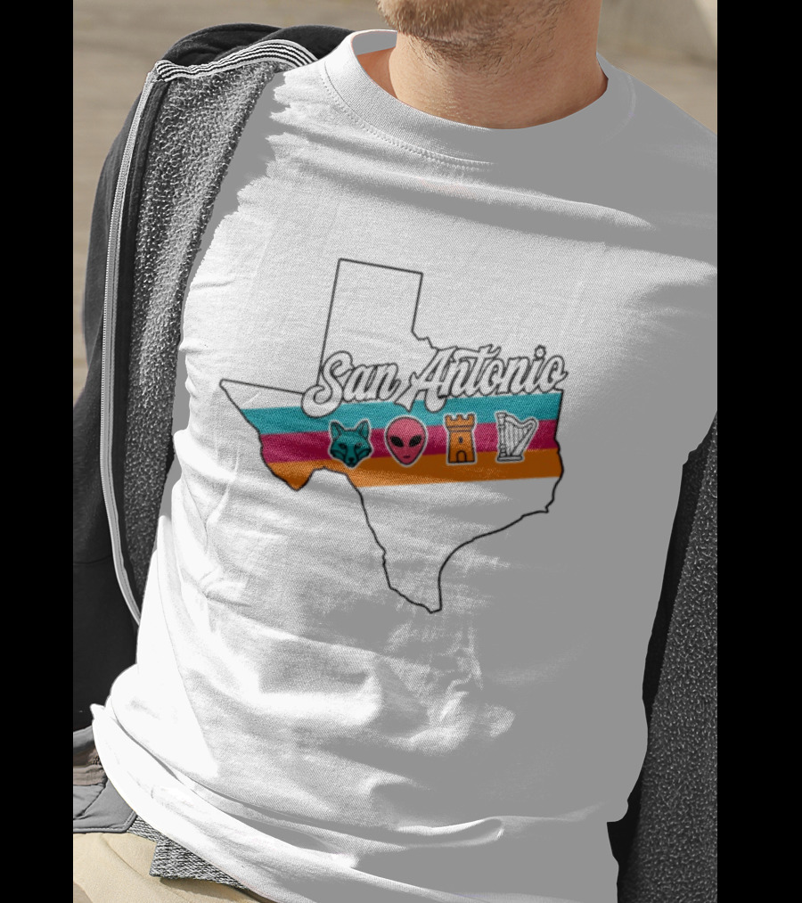 San Antonio Texas Map Alien Fox Castle Harp 2026 T-Shirt