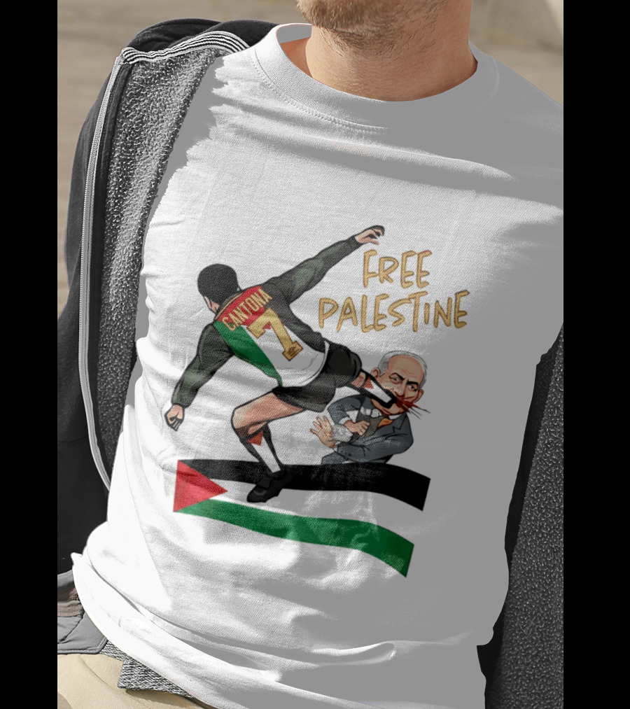 Cantona Number 7 Free Palestine Kick Advocate T-Shirt