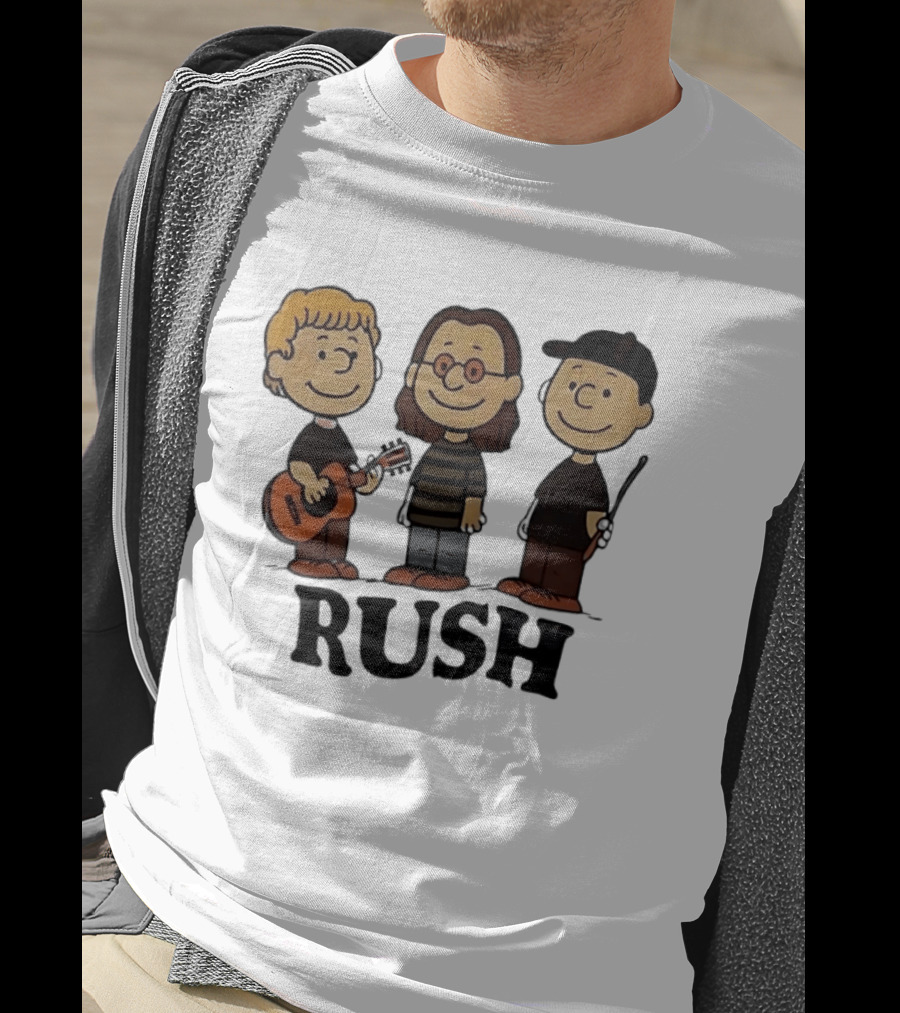 Rush Peanuts Band Members Cartoon Characters Guitar And Drumsticks T-Shirt