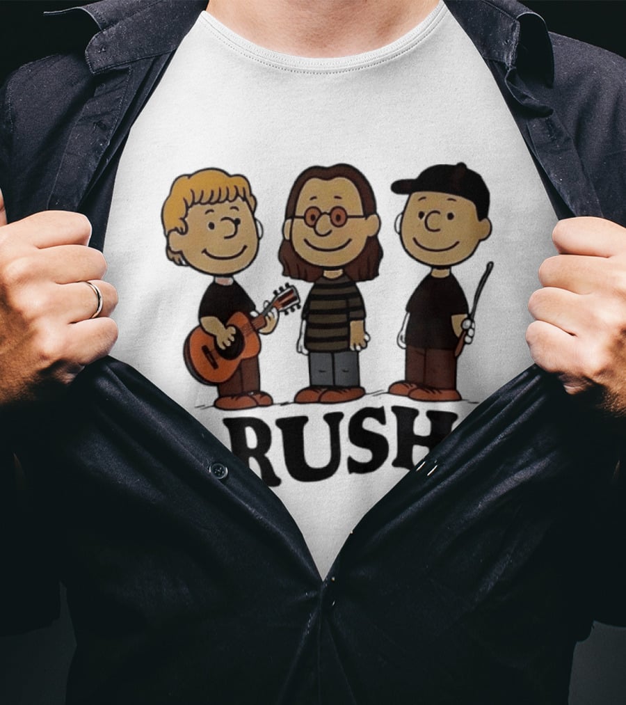 Rush Peanuts Band Members Cartoon Characters Guitar And Drumsticks T-Shirt