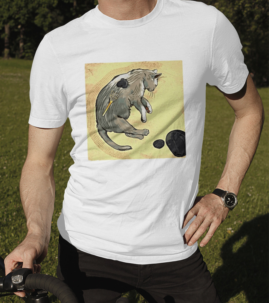 Zen Garden Kitty Rake And Stones Tranquility T-Shirt
